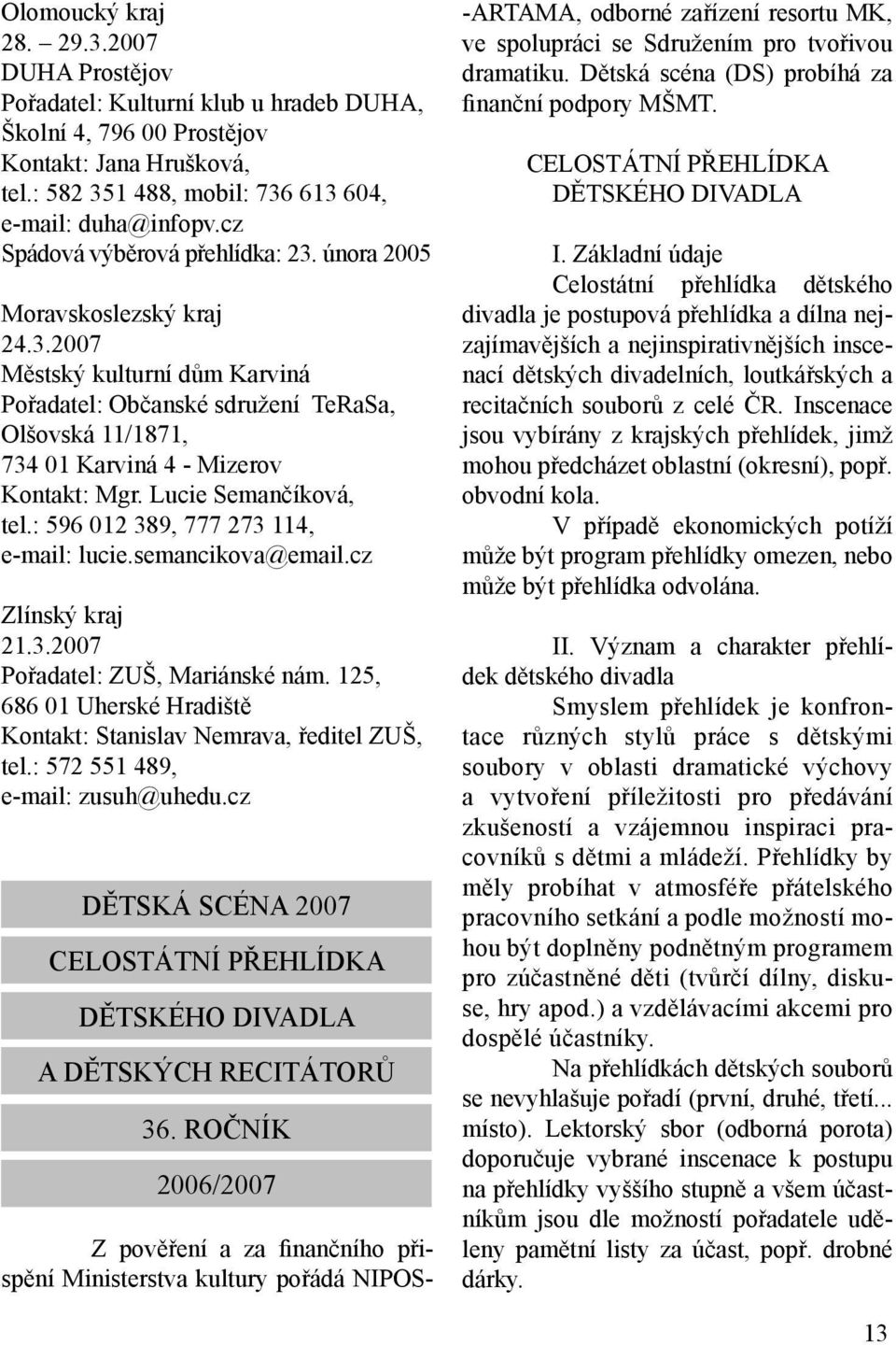 Lucie Semančíková, tel.: 596 012 389, 777 273 114, e-mail: lucie.semancikova@email.cz Zlínský kraj 21.3.2007 Pořadatel: ZUŠ, Mariánské nám.