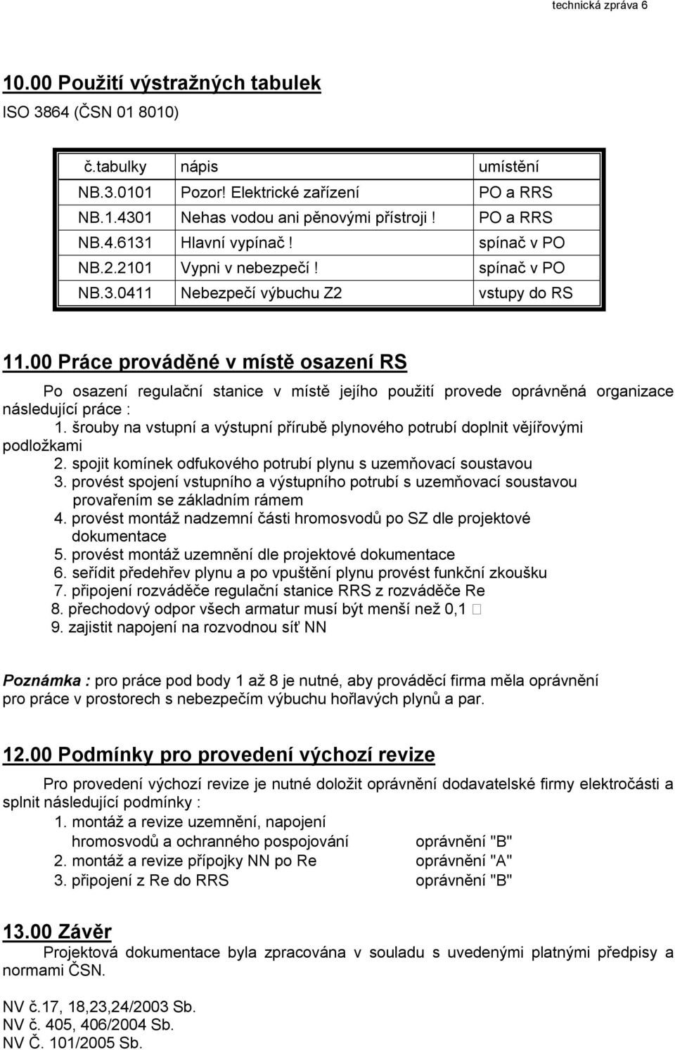 00 Práce prováděné v místě osazení RS Po osazení regulační stanice v místě jejího použití provede oprávněná organizace následující práce : 1.