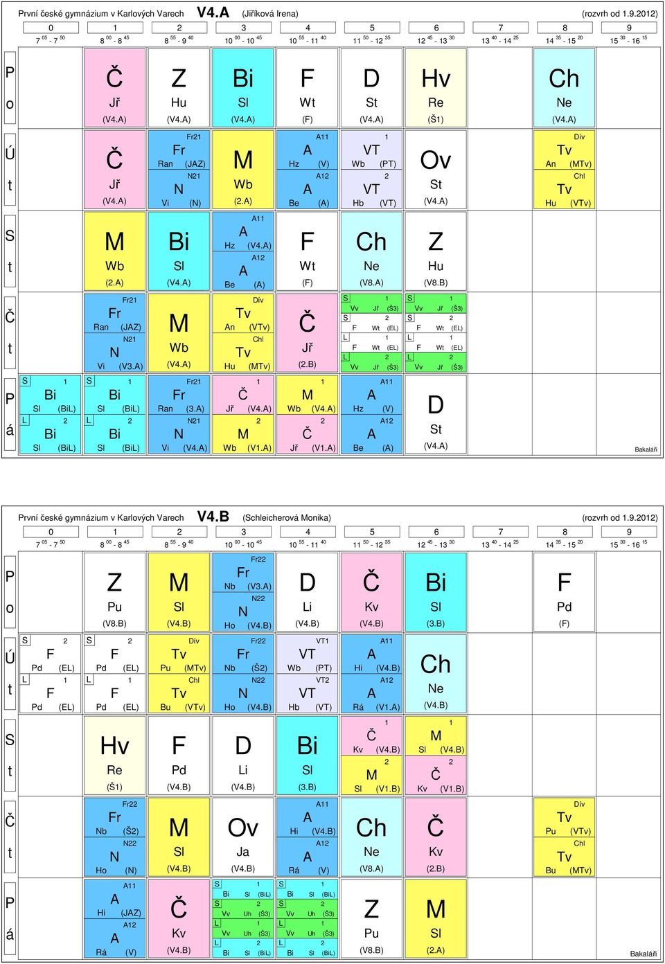 B) W (EL) W (EL) W (EL) W (EL) L L l (L) L l (L) l (L) L l (L) r r Ran (3.) (V4.) Jř (V4.) (V.) (V4.) Jř (V.) () (V4.) kalři rvní české gymnzium v Karlvých Varech V4.B (chleicherv nika) (rzvrh d.9.