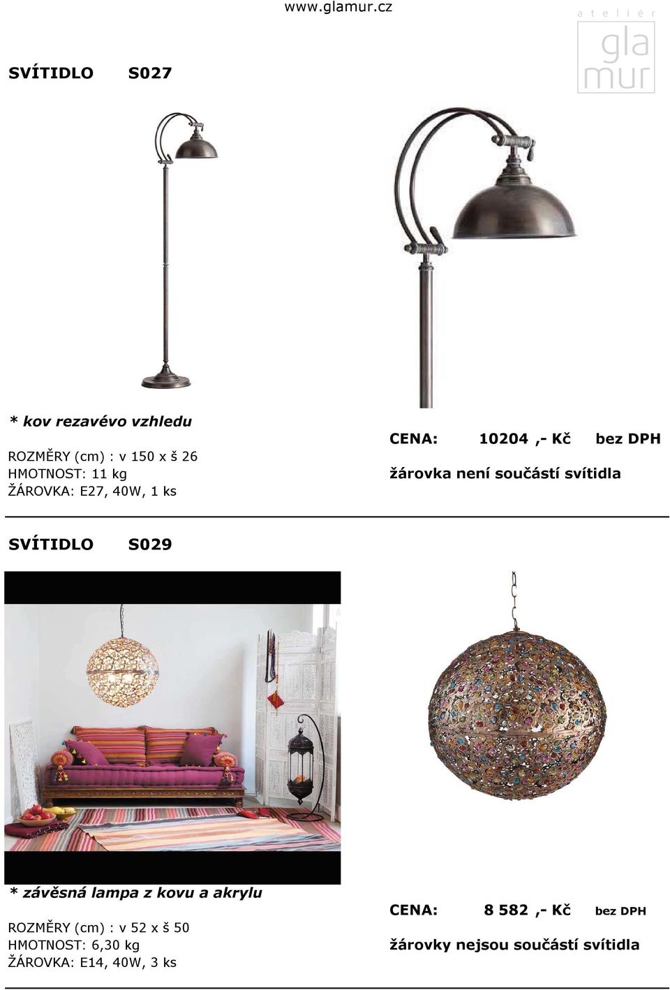 DPH S029 * závěsná lampa z kovu a akrylu ROZMĚRY (cm) : v 52 x