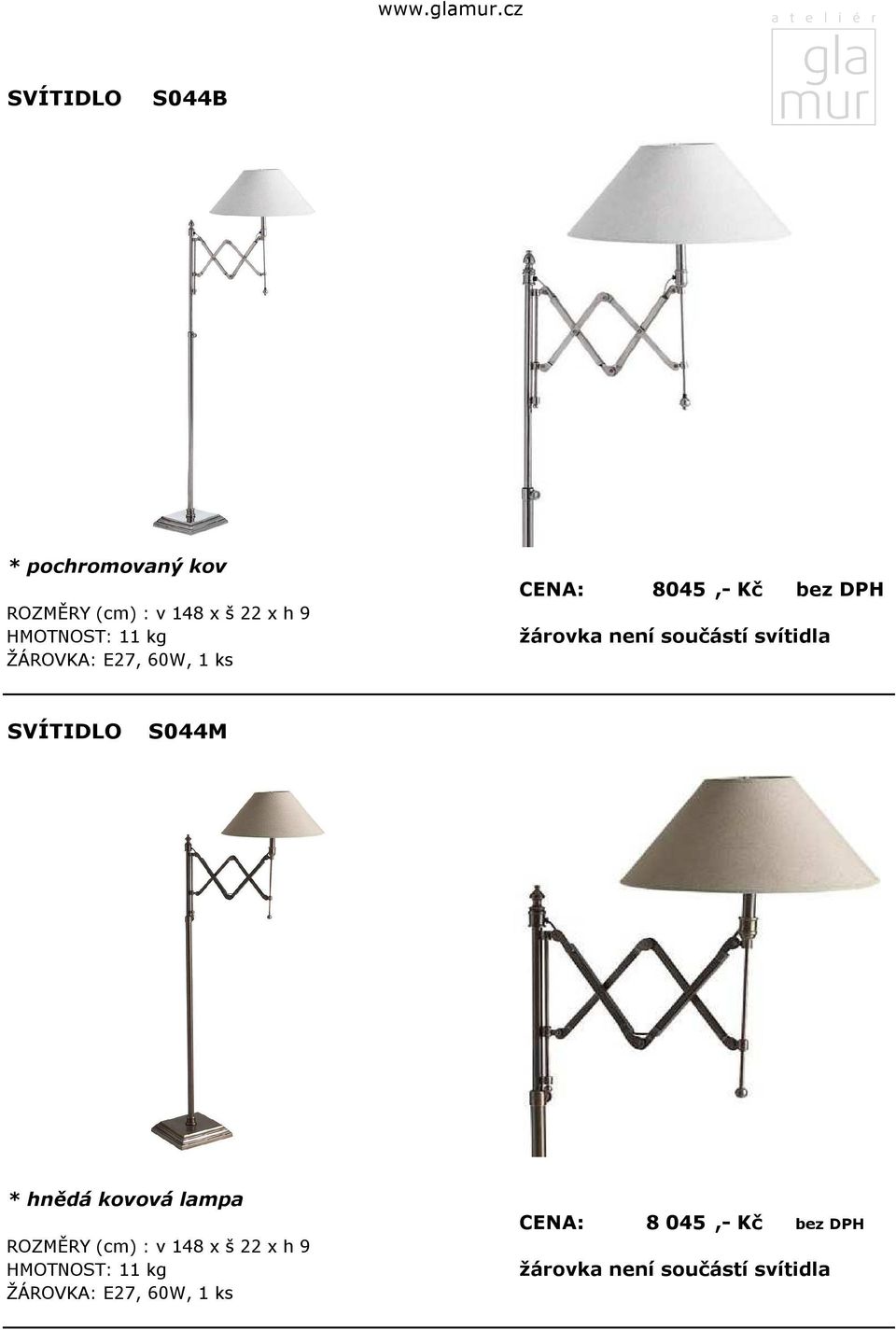 DPH S044M * hnědá kovová lampa ROZMĚRY (cm) : v 148 x š 22 x