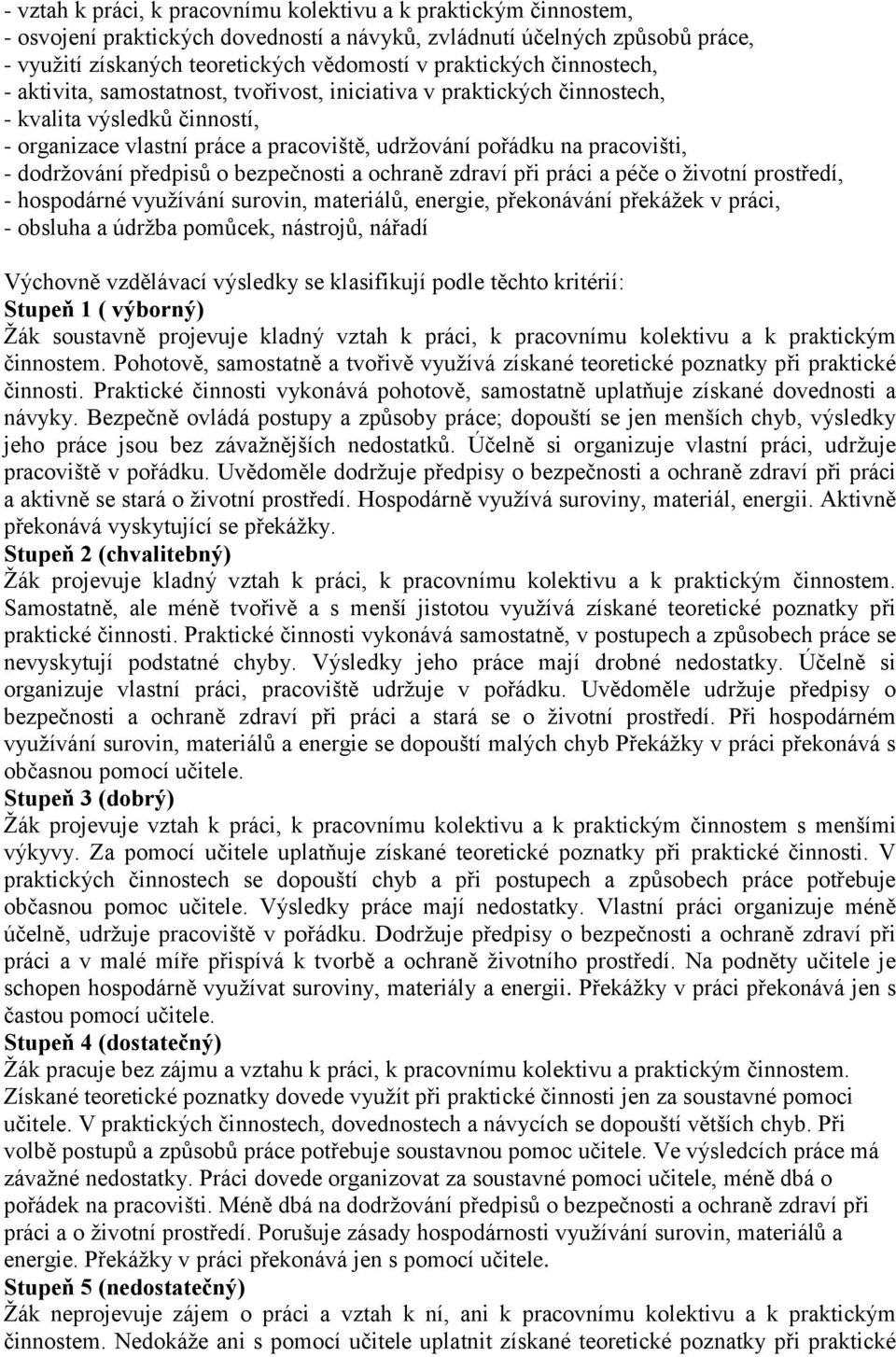 pracovišti, - dodržování předpisů o bezpečnosti a ochraně zdraví při práci a péče o životní prostředí, - hospodárné využívání surovin, materiálů, energie, překonávání překážek v práci, - obsluha a