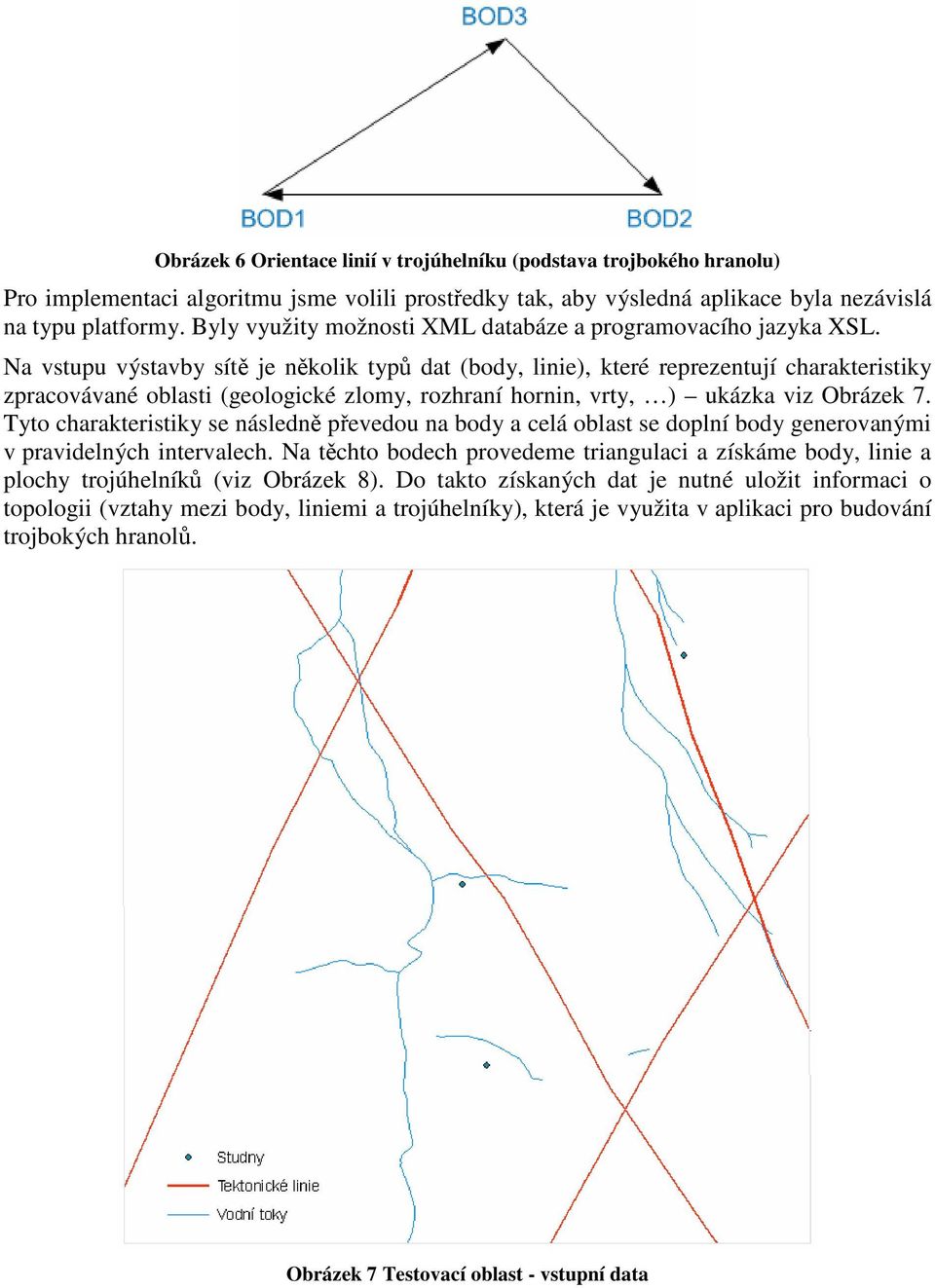 Na vstupu výstavby sítě je několik typů dat (body, linie), které reprezentují charakteristiky zpracovávané oblasti (geologické zlomy, rozhraní hornin, vrty, ) ukázka viz Obrázek 7.