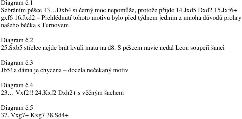 2 25.Sxb5 střelec nejde brát kvůli matu na d8. S pěšcem navíc nedal Leon soupeři šanci Diagram č.3 Jb5!