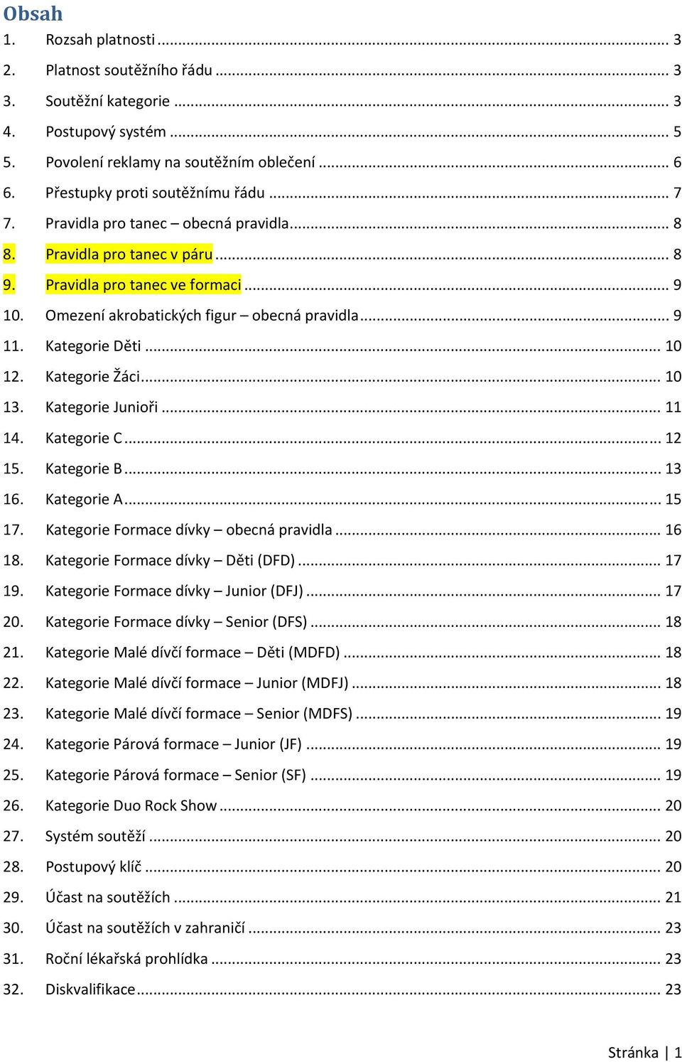 Kategorie Žáci... 10 13. Kategorie Junioři... 11 14. Kategorie C... 12 15. Kategorie B... 13 16. Kategorie A... 15 17. Kategorie Formace dívky obecná pravidla... 16 18.