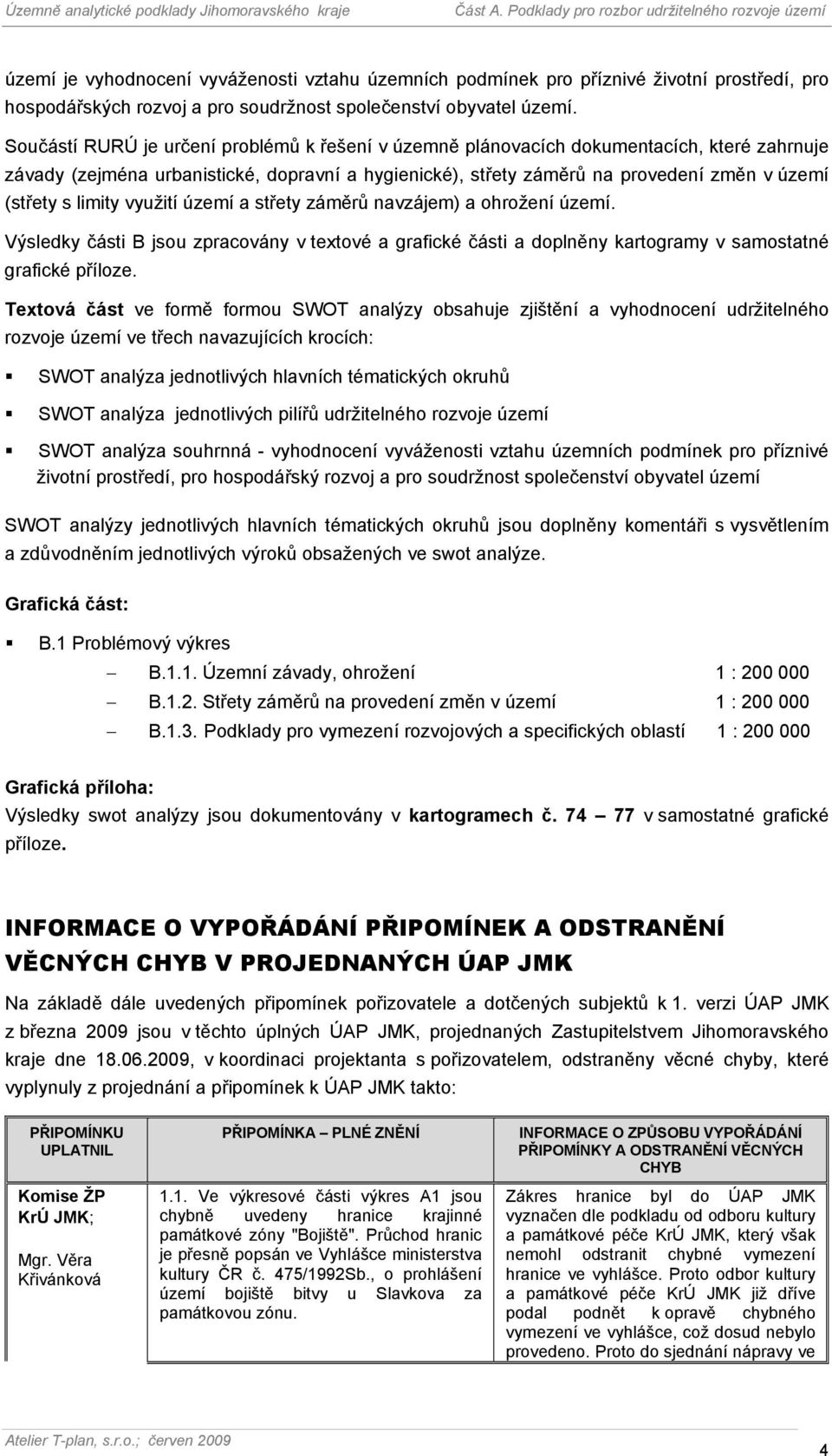 limity využití území a střety záměrů navzájem) a ohrožení území. Výsledky části B jsou zpracovány v textové a grafické části a doplněny kartogramy v samostatné grafické příloze.