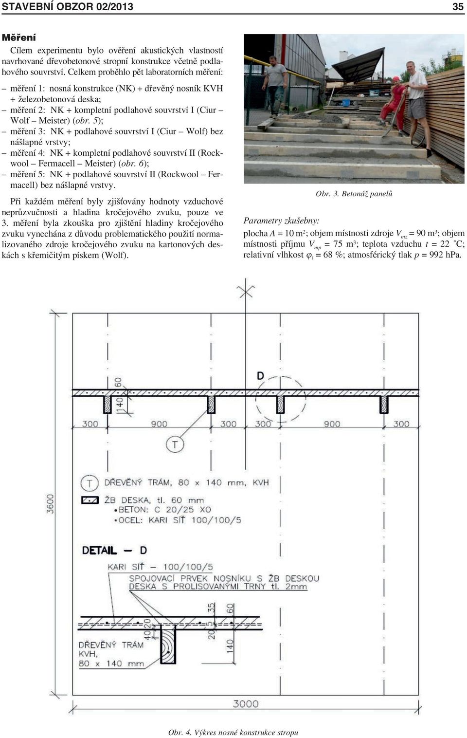 5); měření 3: NK + podlahové souvrství I (Ciur Wolf) bez nášlapné vrstvy; měření 4: NK + kompletní podlahové souvrství II (Rockwool Fermacell Meister) (obr.