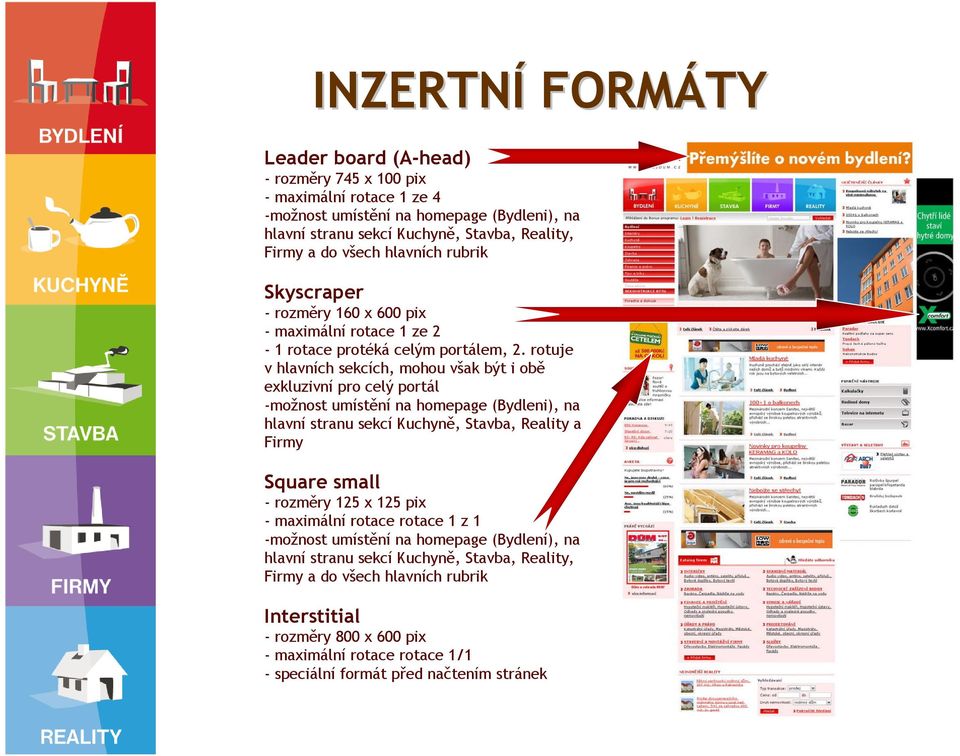 rotuje v hlavních sekcích, mohou však být i obě exkluzivní pro celý portál -možnost umístění na homepage (Bydleni), na hlavní stranu sekcí Kuchyně, Stavba, Reality a Firmy Square small - rozměry