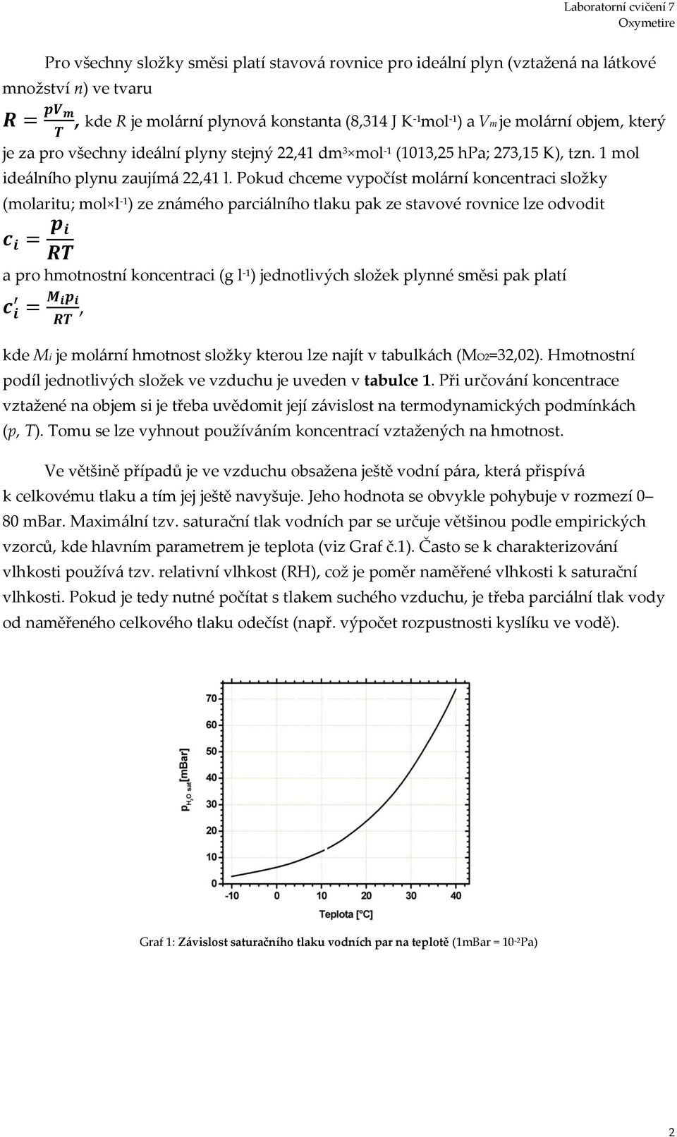 Pokud chceme vypočíst molární koncentraci složky (molaritu; mol l -1 ) ze známého parciálního tlaku pak ze stavové rovnice lze odvodit c i = p i RT a pro hmotnostní koncentraci (g l -1 ) jednotlivých