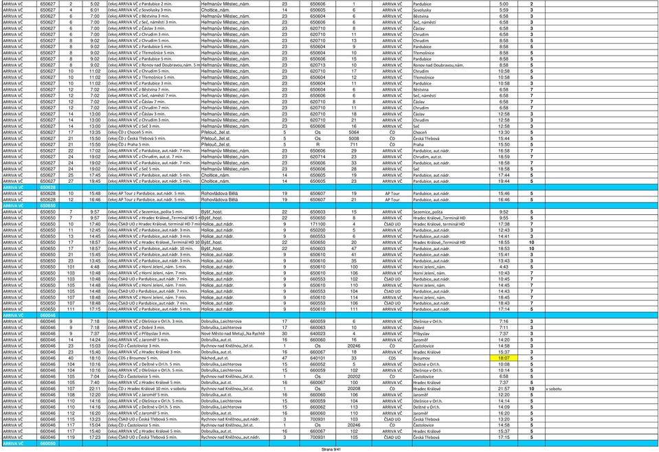 23 650604 6 ARRIVA VČ Běstvina 6:58 3 ARRIVA VČ 650627 6 7:00 čekej ARRIVA VČ z Seč, náměstí 3 min. Heřmanův Městec,,nám.