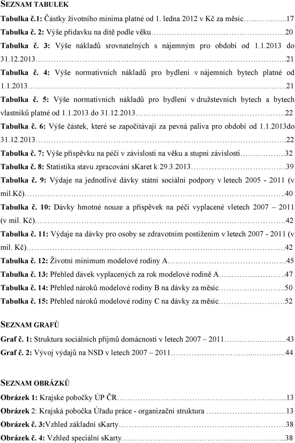 1.2013 do 31.12.2013.22 Tabulka č. 6: Výše částek, které se započítávají za pevná paliva pro období od 1.1.2013do 31.12.2013.22 Tabulka č. 7: Výše příspěvku na péči v závislosti na věku a stupni závislosti.