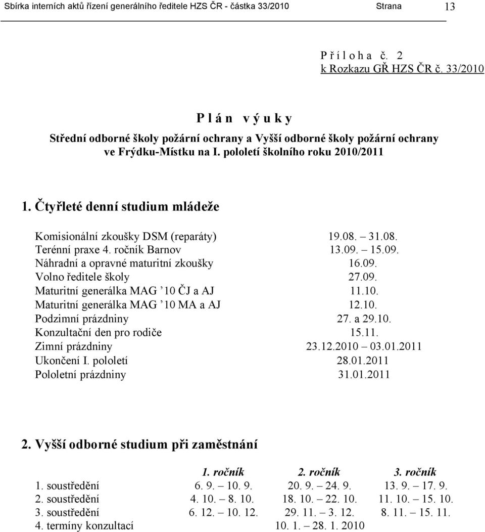 09. Volno ředitele školy 27.09. Maturitní generálka MAG 10 ČJ a AJ 11.10. Maturitní generálka MAG 10 MA a AJ 12.10. Podzimní prázdniny 27. a 29.10. Konzultační den pro rodiče 15.11. Zimní prázdniny 23.