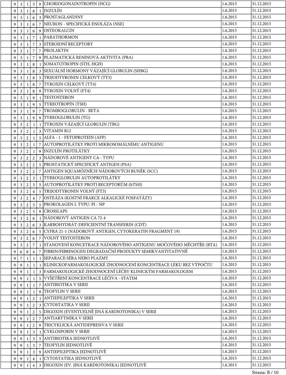 TYROXIN CELKOVÝ (TT4) 9 3 1 8 9 TYROXIN VOLNÝ (FT4) 9 3 1 9 1 TESTOSTERON 9 3 1 9 5 TYREOTROPIN (TSH) 9 3 1 9 7 TROMBOGLOBULIN - BETA 9 3 1 9 9 TYREOGLOBULIN (TG) 9 3 2 1 1 TYROXIN VÁZAJÍCÍ GLOBULIN