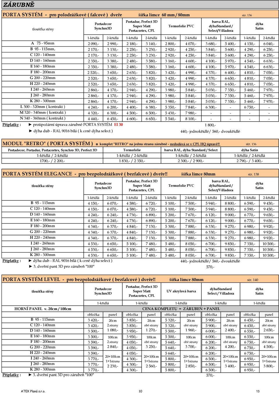 1křídlá 2křídlá 1křídlá 2křídlá A 75 95mm 2 090, 2 990, 2 180, 3 140, 2 800, 4 070, 3 680, 5 400, 4 150, 6 040, B 95 115mm, 2 170, 3 130, 2 250, 3 230, 2 920, 4 250, 3 840, 5 600, 4 290, 6 250, C 120