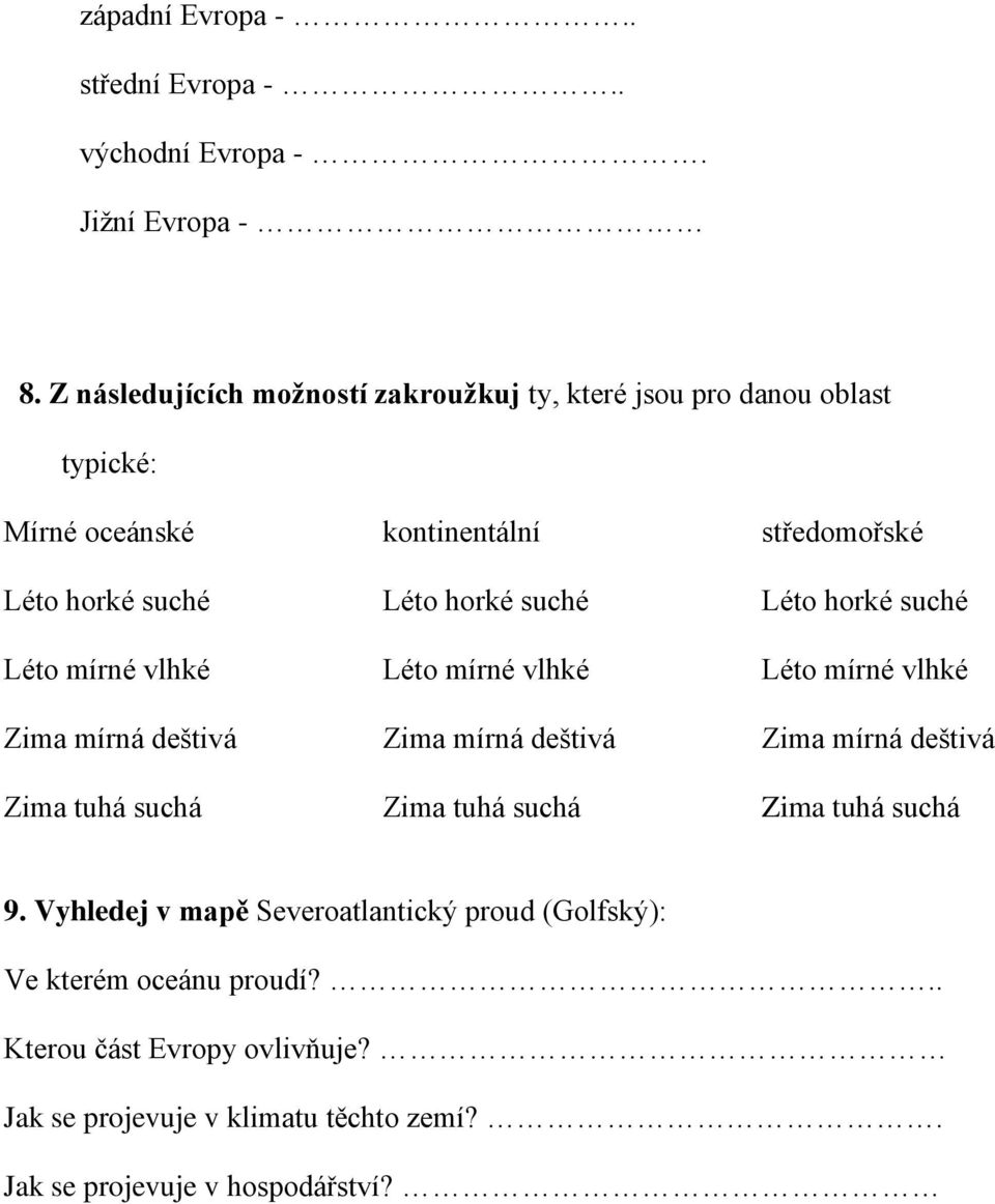 horké suché Léto horké suché Léto mírné vlhké Léto mírné vlhké Léto mírné vlhké Zima mírná deštivá Zima mírná deštivá Zima mírná deštivá Zima