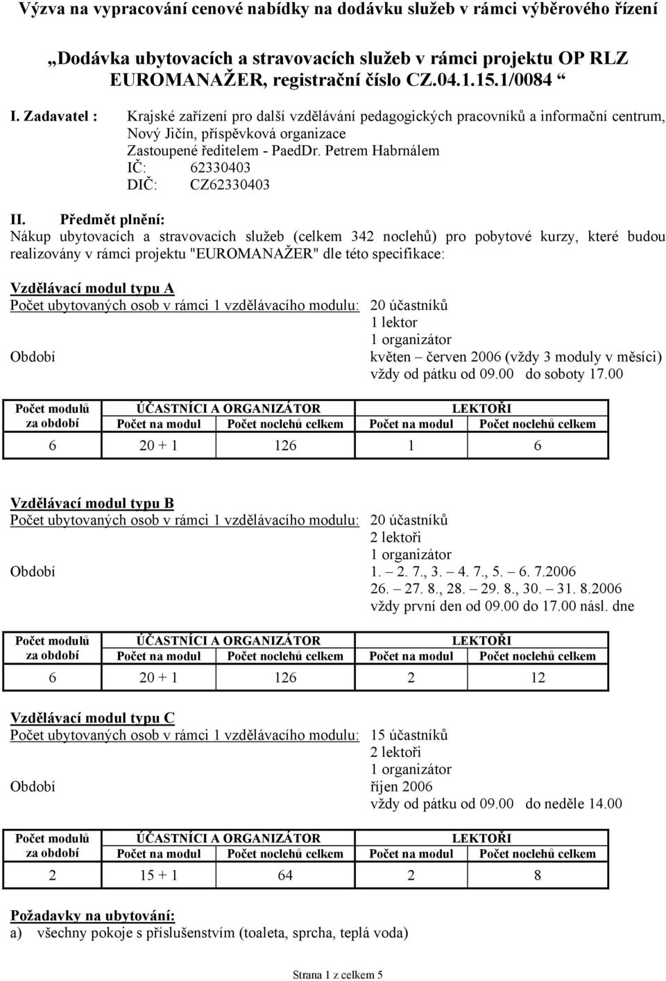 Petrem Habrnálem IČ: 62330403 DIČ: Z62330403 II.