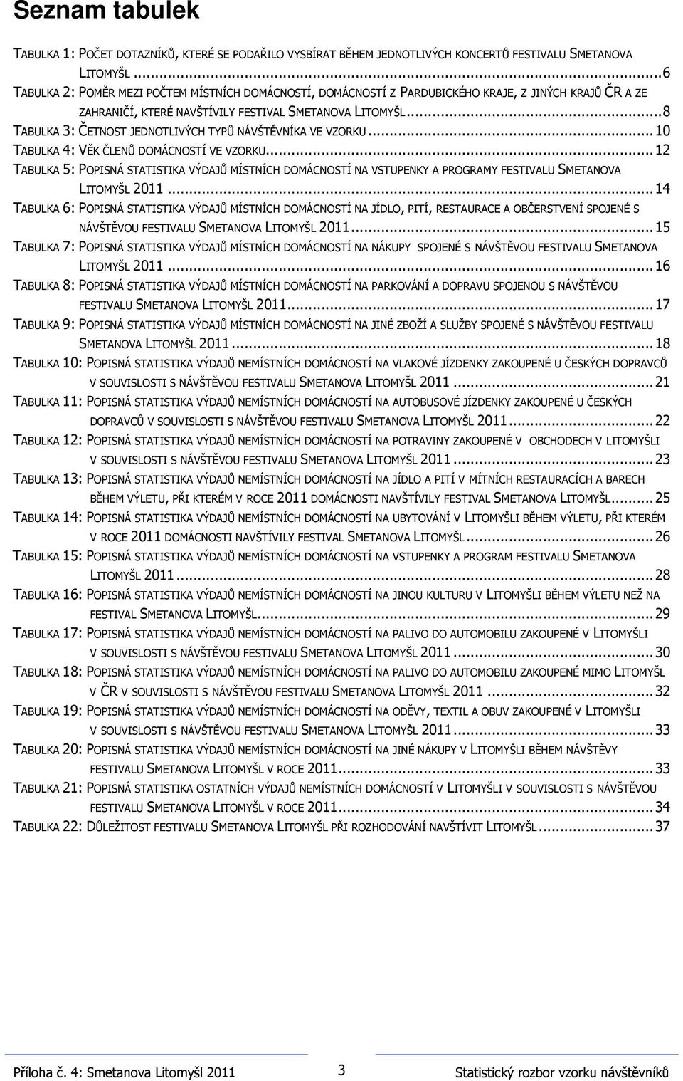 .. 8 TABULKA 3: ČETNOST JEDNOTLIVÝCH TYPŮ NÁVŠTĚVNÍKA VE VZORKU... 10 TABULKA 4: VĚK ČLENŮ DOMÁCNOSTÍ VE VZORKU.