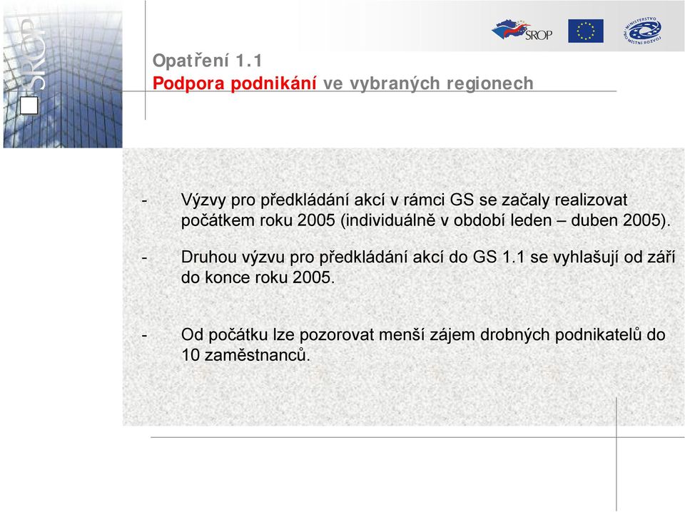 začaly realizovat počátkem roku 2005 (individuálně v období leden duben 2005).