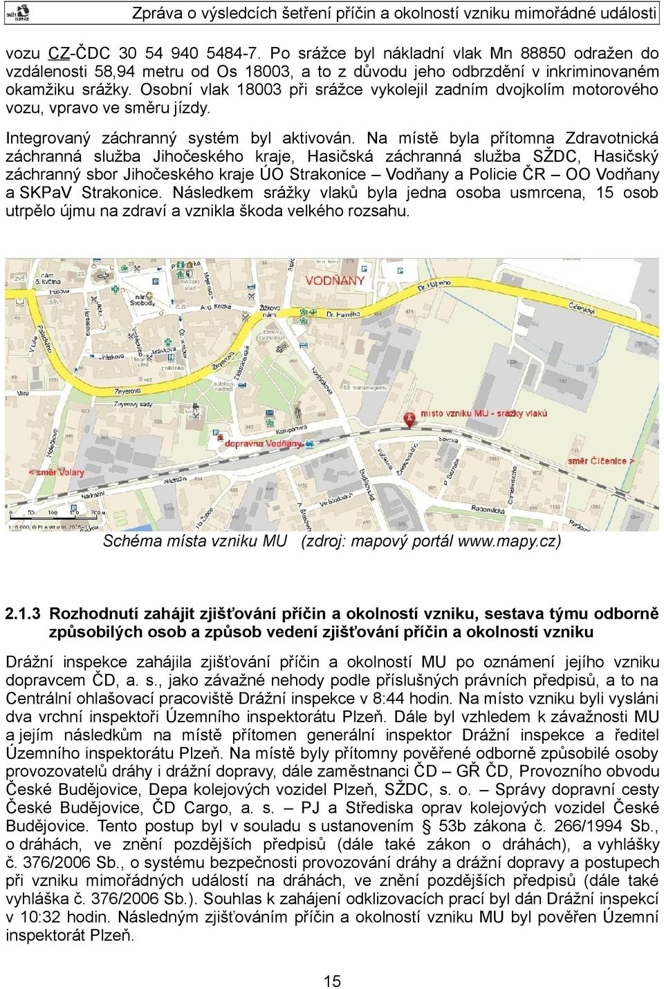 Na místě byla přítomna Zdravotnická záchranná služba Jihočeského kraje, Hasičská záchranná služba SŽDC, Hasičský záchranný sbor Jihočeského kraje ÚO Strakonice Vodňany a Policie ČR OO Vodňany a SKPaV