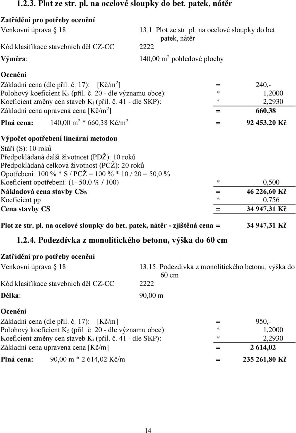 20 - dle významu obce): * 1,2000 Koeficient změny cen staveb Ki (příl. č.