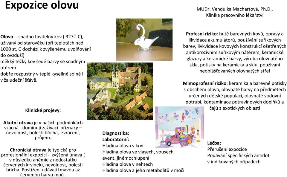 Klinicképrojevy: Profesníriziko: hutěbarevných kovů, opravy a likvidace akumulátorů, používánísuříkových barev, livkvidacekovových konstrukcíošetřených antikorozivním suříkovým nátěrem, keramické