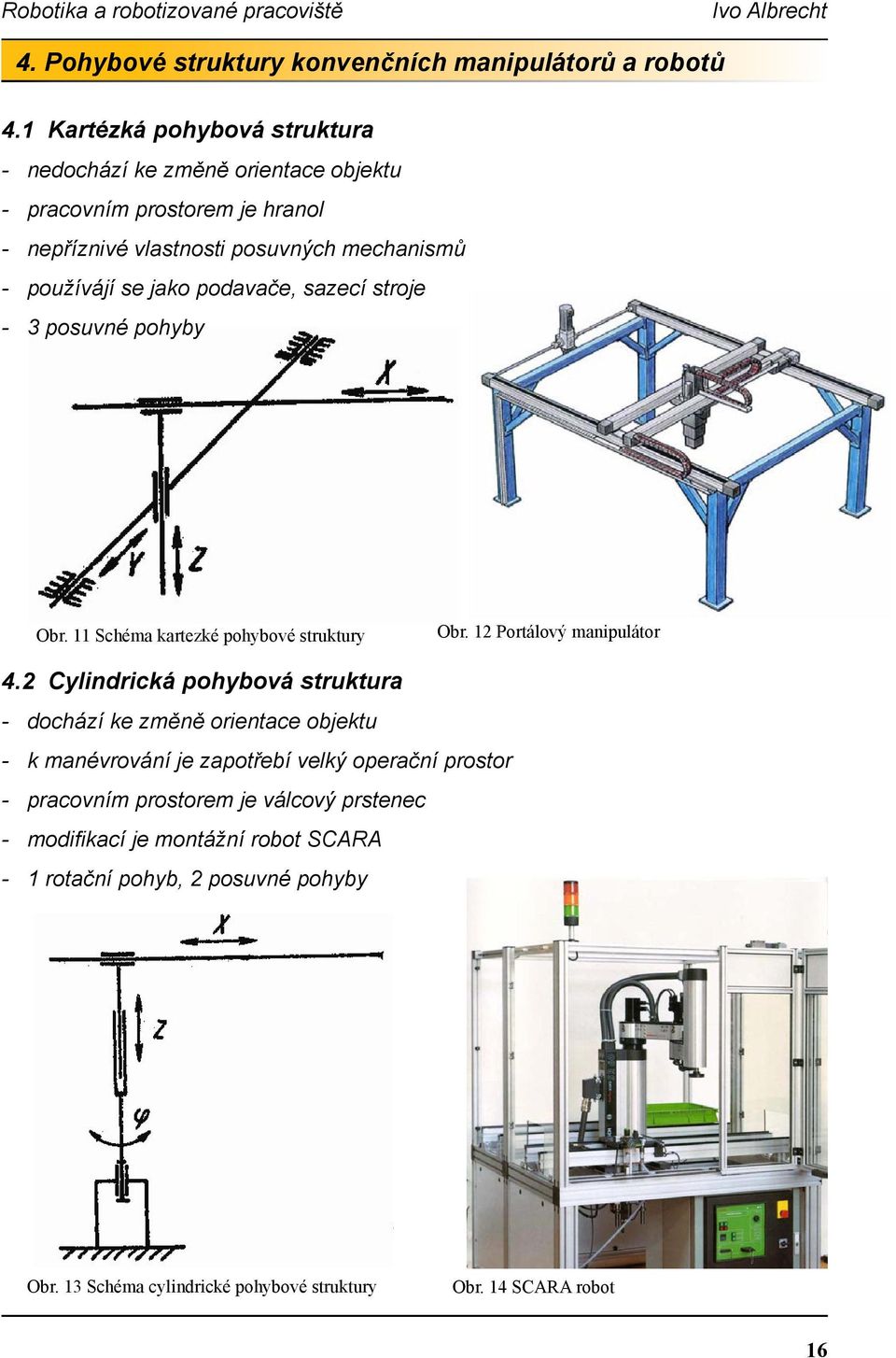 jako podavače, sazecí stroje - 3 posuvné pohyby Obr. 11 Schéma kartezké pohybové struktury Obr. 12 Portálový manipulátor 4.
