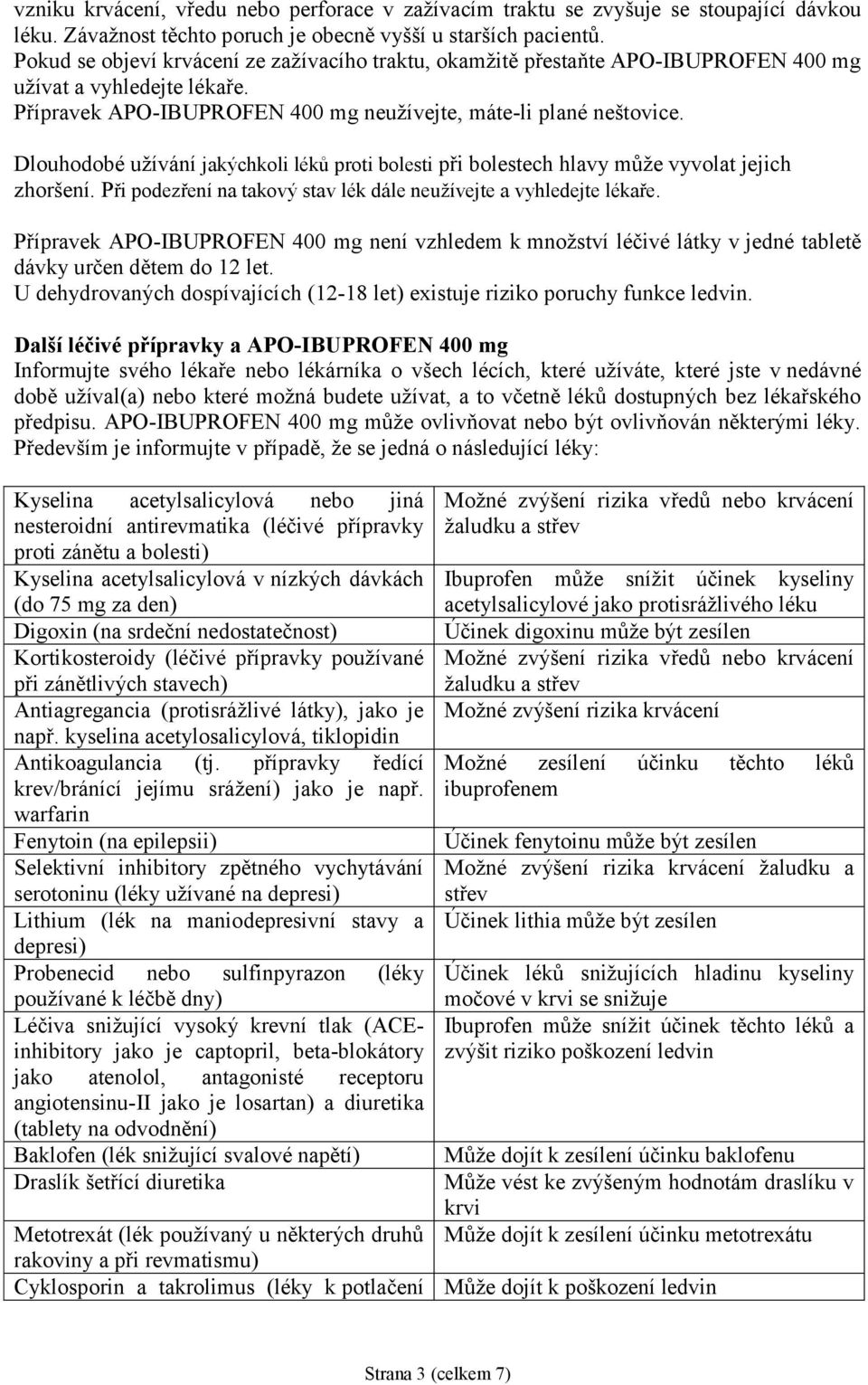 Dlouhodobé užívání jakýchkoli léků proti bolesti při bolestech hlavy může vyvolat jejich zhoršení. Při podezření na takový stav lék dále neužívejte a vyhledejte lékaře.