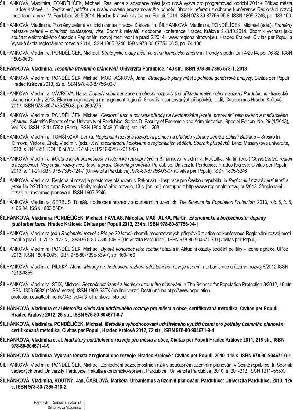 ISBN 978-80-87756-05-8, ISSN 1805-3246, pp. 133-150 ŠILHÁNKOVÁ, Vladimíra. Proměny zeleně v ulicích centra Hradce Králové. In. ŠILHÁNKOVÁ, Vladimíra, PONDĚLÍČEK, Michael (eds.).