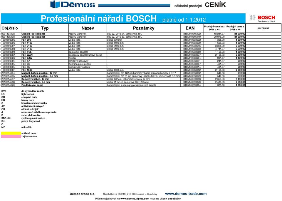 1600Z00007 FSN 2100 vodící lišta délka 2100 mm 3165140608046 3 325,00 3 990,00 1600Z00008 FSN 3100 vodící lišta délka 3100 mm 3165140608053 4 741,67 5 690,00 1600Z00009 FSN VEL spojovací adaptér -