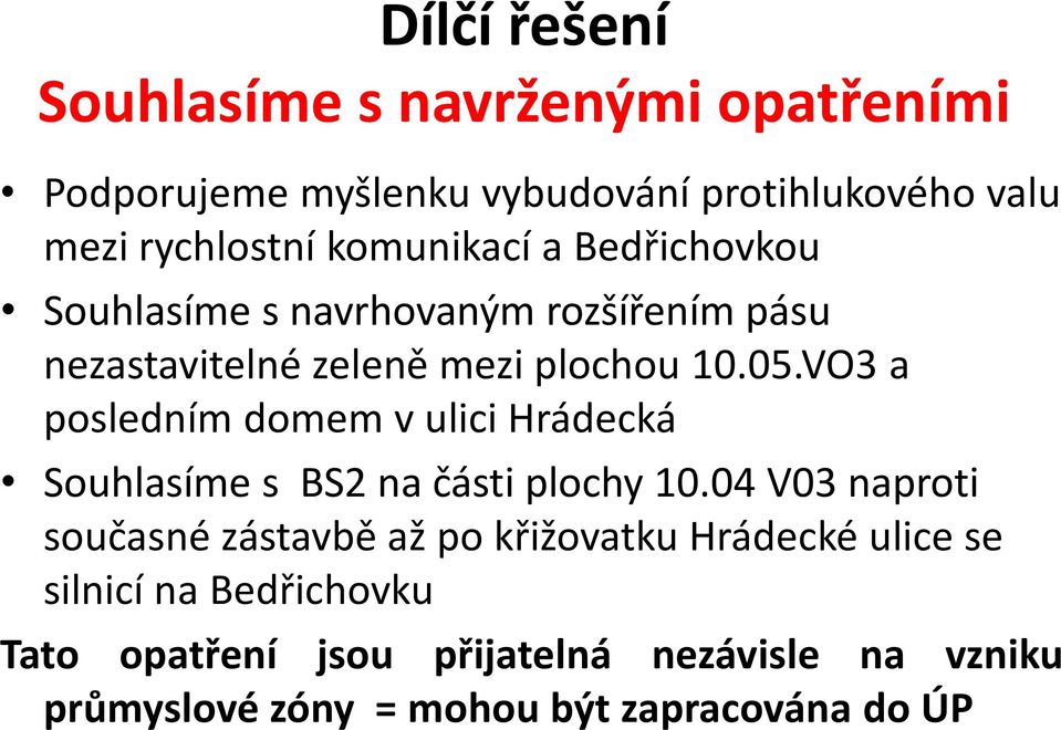 VO3 a posledním domem v ulici Hrádecká Souhlasíme s BS2 na části plochy 10.