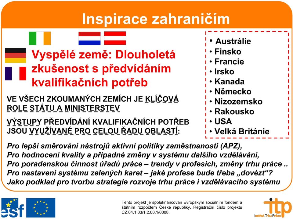 rování nástroj aktivní politiky zam stnanosti (APZ), Pro hodnocení kvality a p ípadné zm ny v systému dalšího vzd lávání, Pro poradenskou innost ú ad práce trendy v