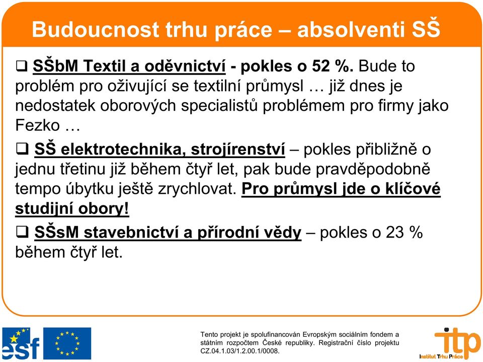firmy jako Fezko SŠ elektrotechnika, strojírenství pokles p ibližn o jednu t etinu již b hem ty let, pak bude