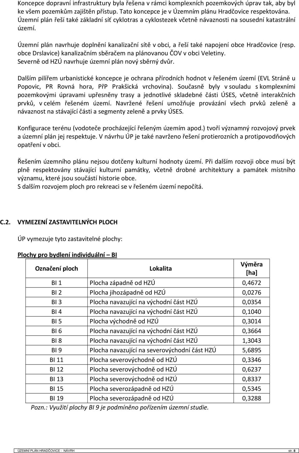 Územní plán navrhuje doplnění kanalizační sítě v obci, a řeší také napojení obce Hradčovice (resp. obce Drslavice) kanalizačním sběračem na plánovanou ČOV v obci Veletiny.