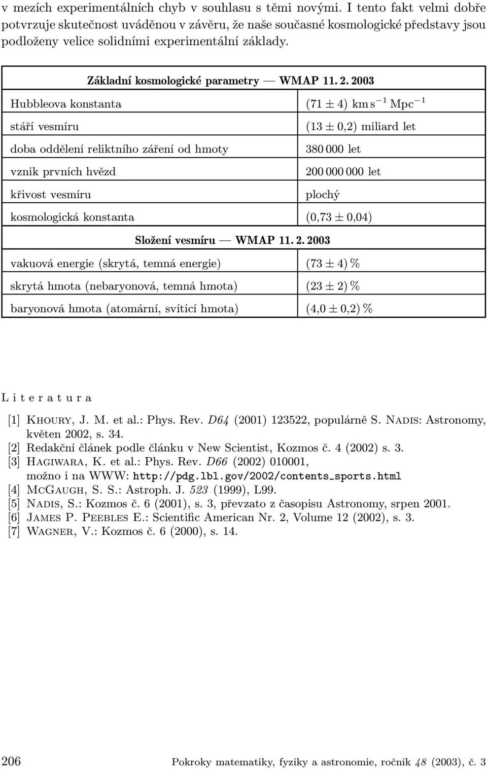 Základní kosmologické parametry WMAP 11. 2.