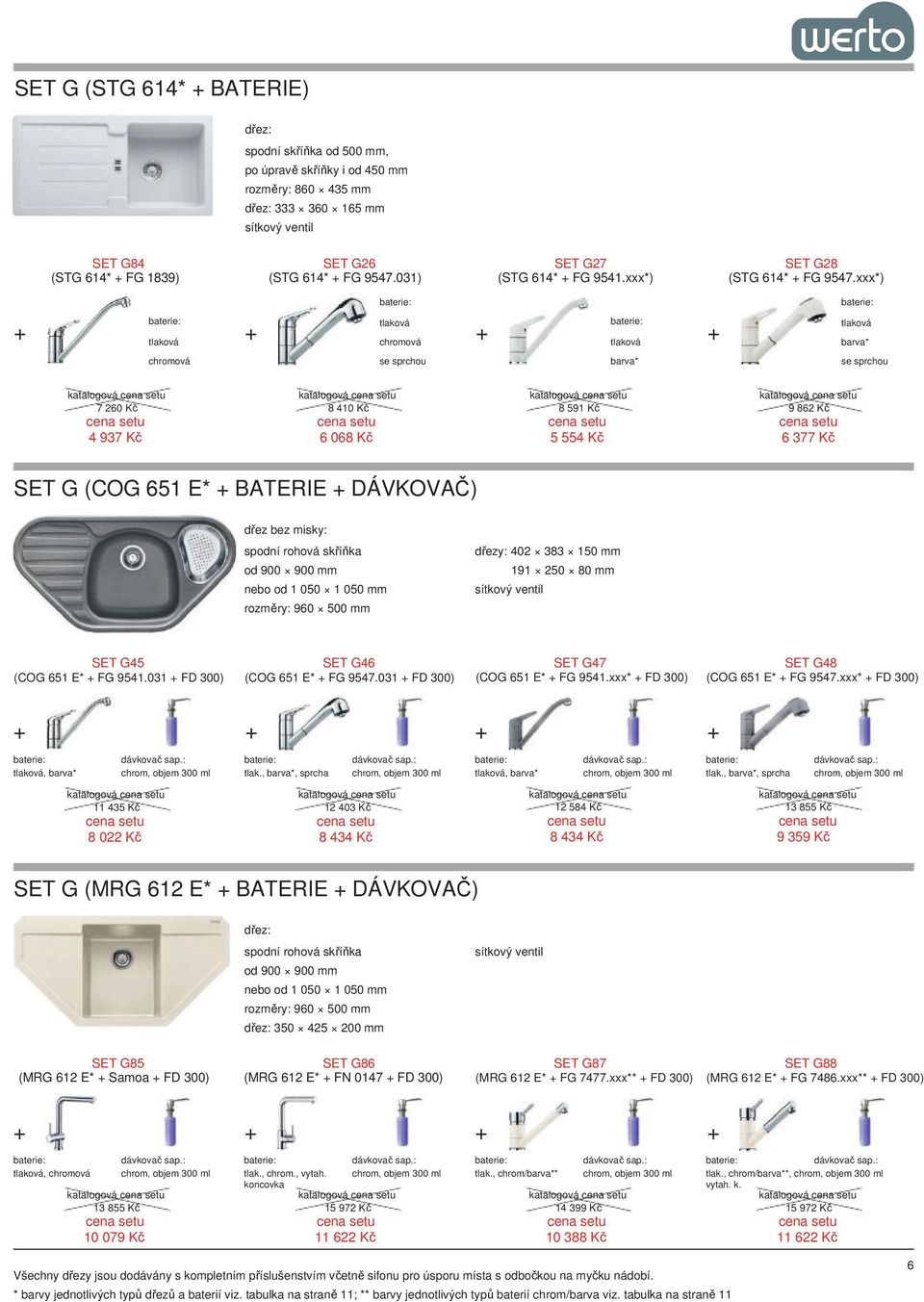 xxx*) 7 260 Kč 4 937 Kč 8 410 Kč 6 068 Kč 8 591 Kč 5 554 Kč 9 862 Kč 6 377 Kč SET G (COG 651 E* BATERIE DÁVKOVAČ) dřez bez misky: spodní rohová skříňka od 900 900 mm nebo od 1 050 1 050 mm rozměry: