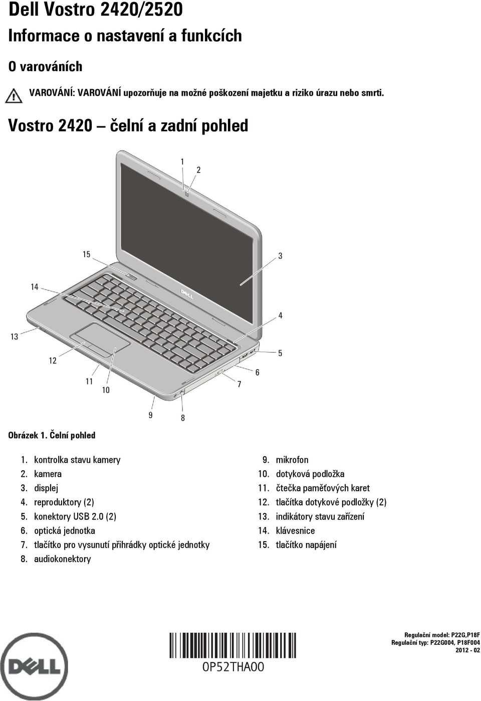 optická jednotka 7. tlačítko pro vysunutí přihrádky optické jednotky 8. audiokonektory 9. mikrofon 10. dotyková podložka 11. čtečka paměťových karet 12.