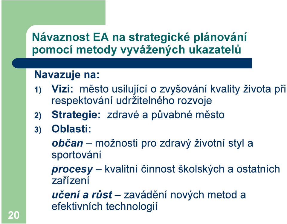 zdravé a půvabné město 3) Oblasti: občan možnosti pro zdravý životní styl a sportování procesy