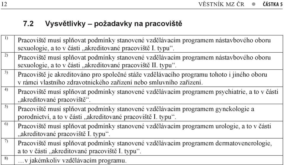 Pracovišt musí splovat podmínky stanovené vzdlávacím programem nástavbového oboru sexuologie, a to v ásti akreditované pracovišt II. typu.