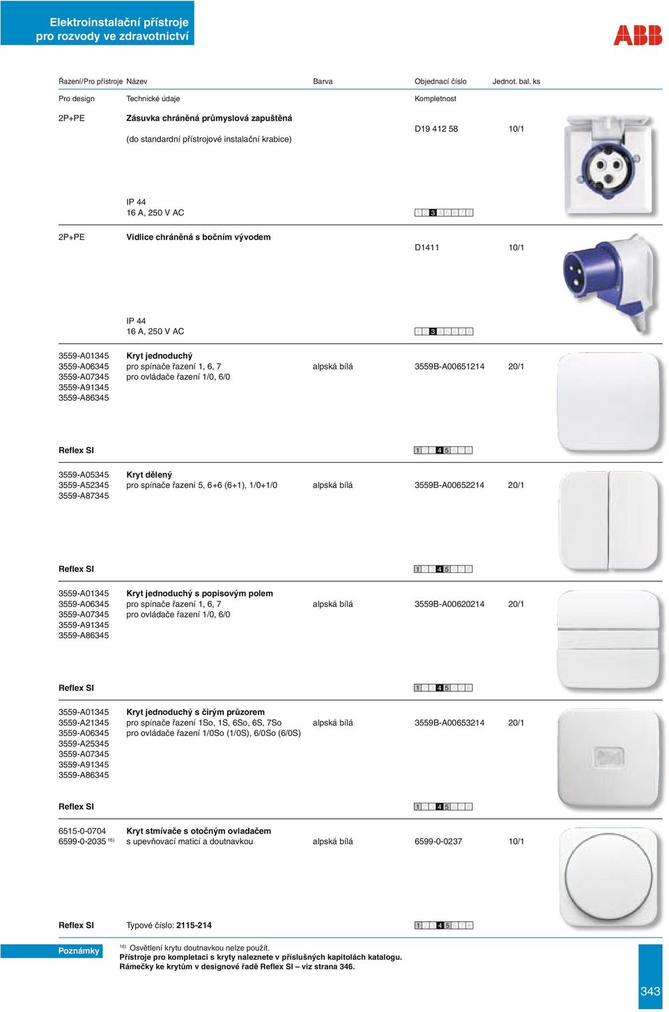 3559-A06345 pro spínače řazení 1, 6, 7 alpská bílá 3559B-A00651214 20/1 3559-A07345 pro ovládače řazení 1/0, 6/0 3559-A91345 3559-A86345 3559-A05345 Kryt dělený 3559-A52345 pro spínače řazení 5, 6+6