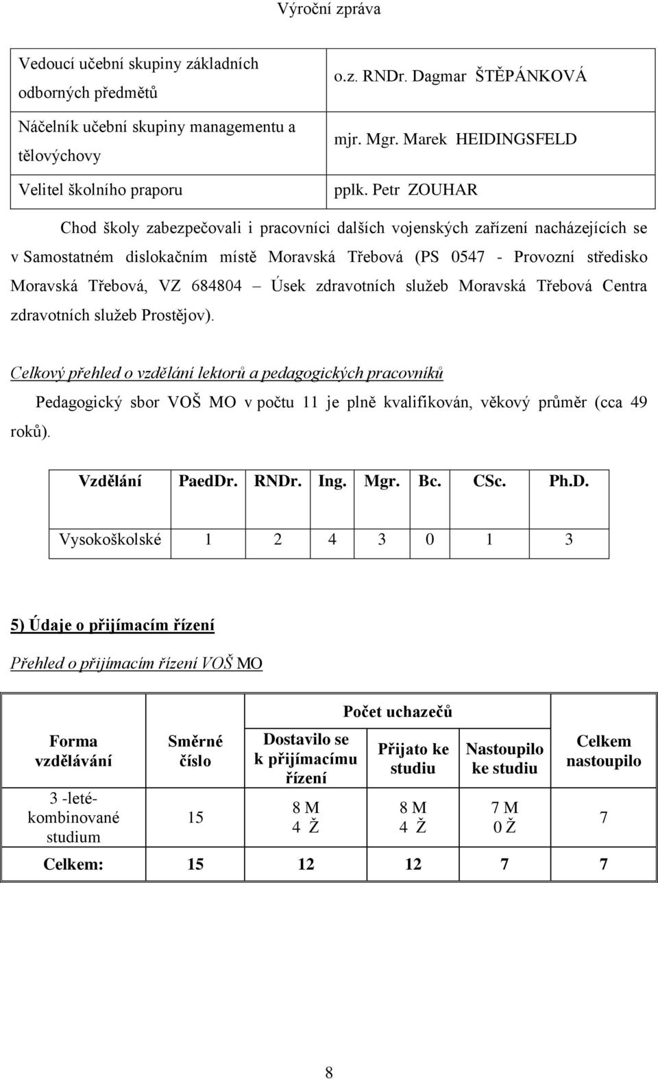 684804 Úsek zdravotních služeb Moravská Třebová Centra zdravotních služeb Prostějov). Celkový přehled o vzdělání lektorů a pedagogických pracovníků roků).