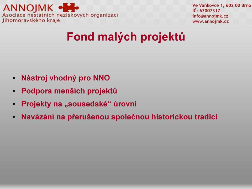 Projekty na sousedské úrovni Navázání