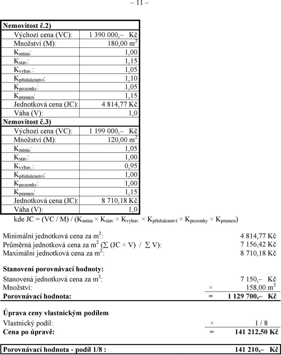 3) Výchozí cena (VC): 1 199 000, Kč Množství (M): 120,00 m 2 K místa : 1,05 K stav : 1,00 K vybav.