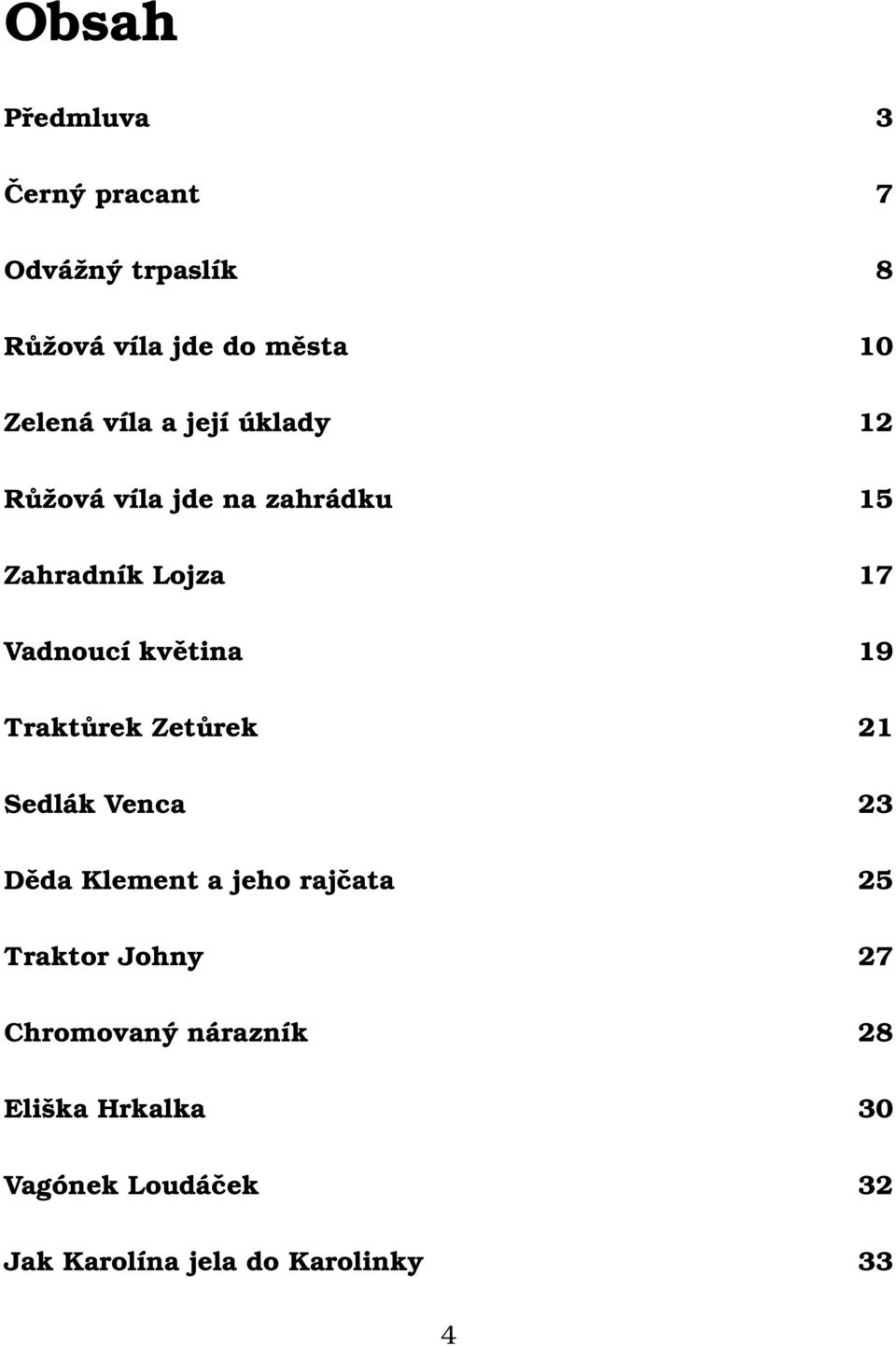 19 Traktůrek Zetůrek 21 Sedlák Venca 23 Děda Klement a jeho rajčata 25 Traktor Johny 27