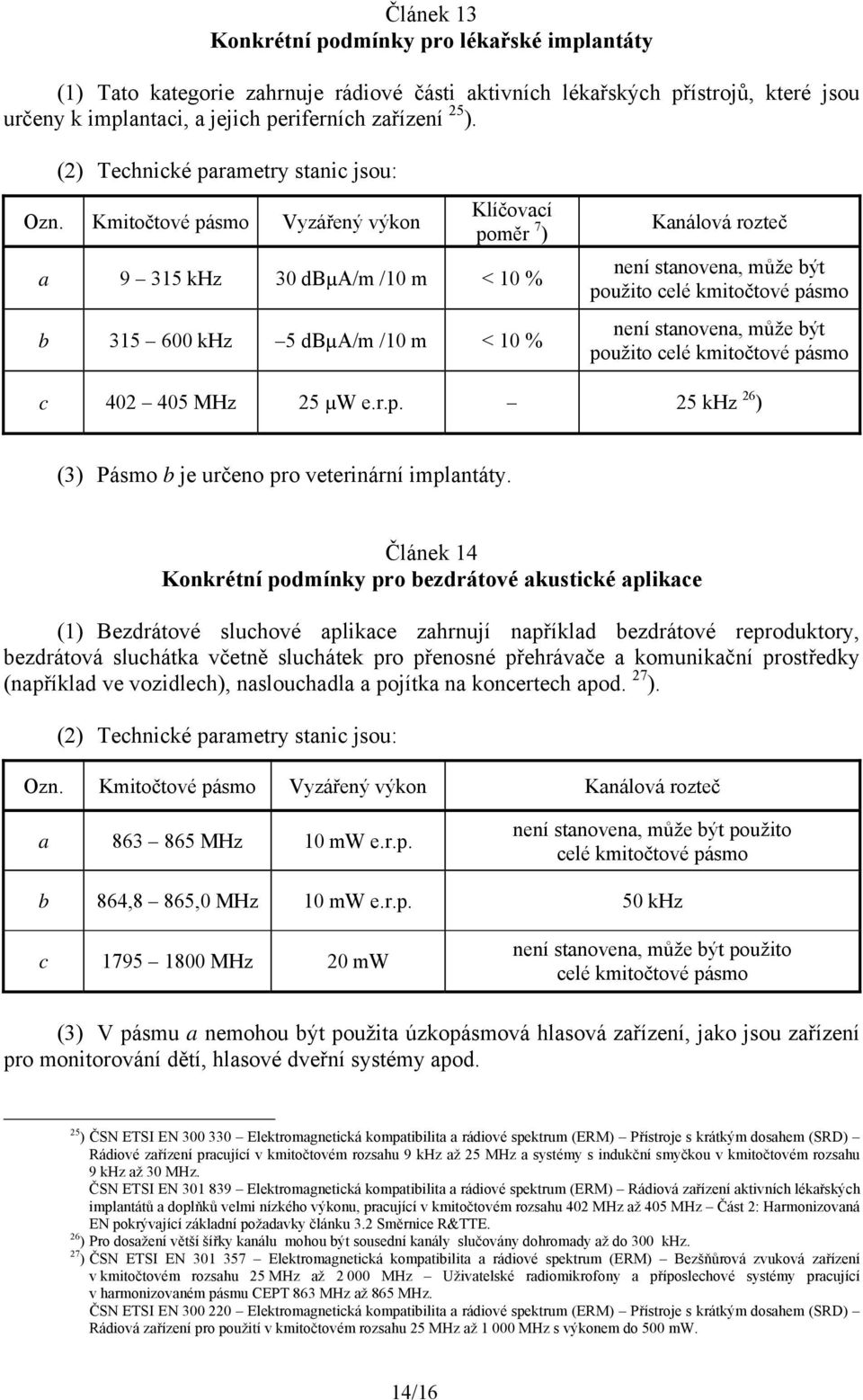stanovena, může být použito celé kmitočtové pásmo c 402 405 MHz 25 µw e.r.p. 25 khz 26 ) (3) Pásmo b je určeno pro veterinární implantáty.