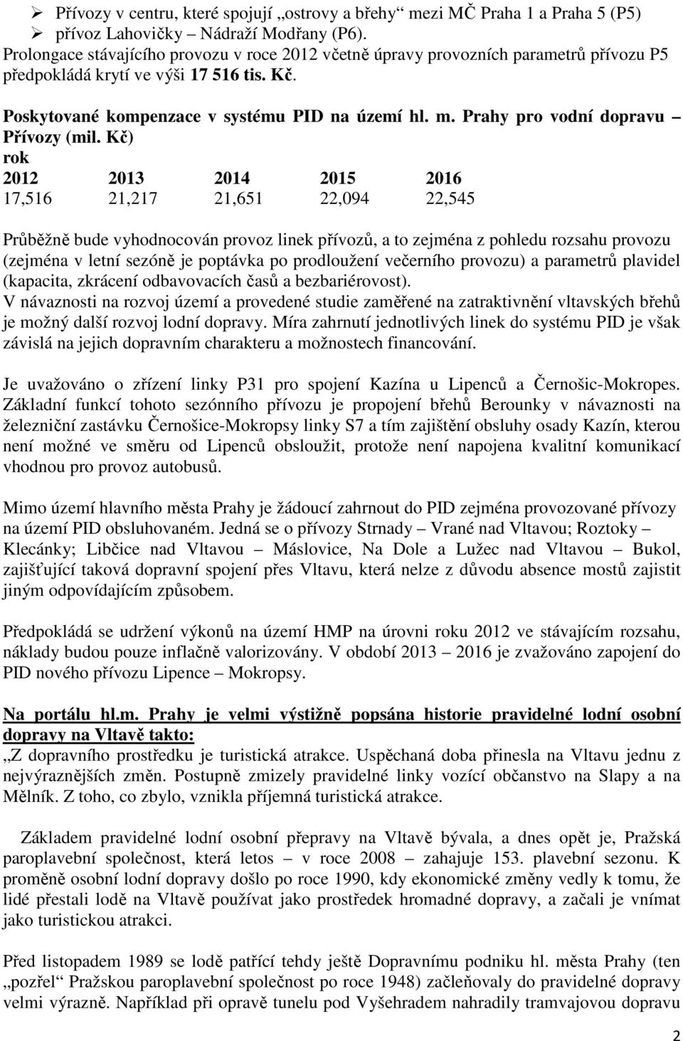 Prahy pro vodní dopravu Přívozy (mil.