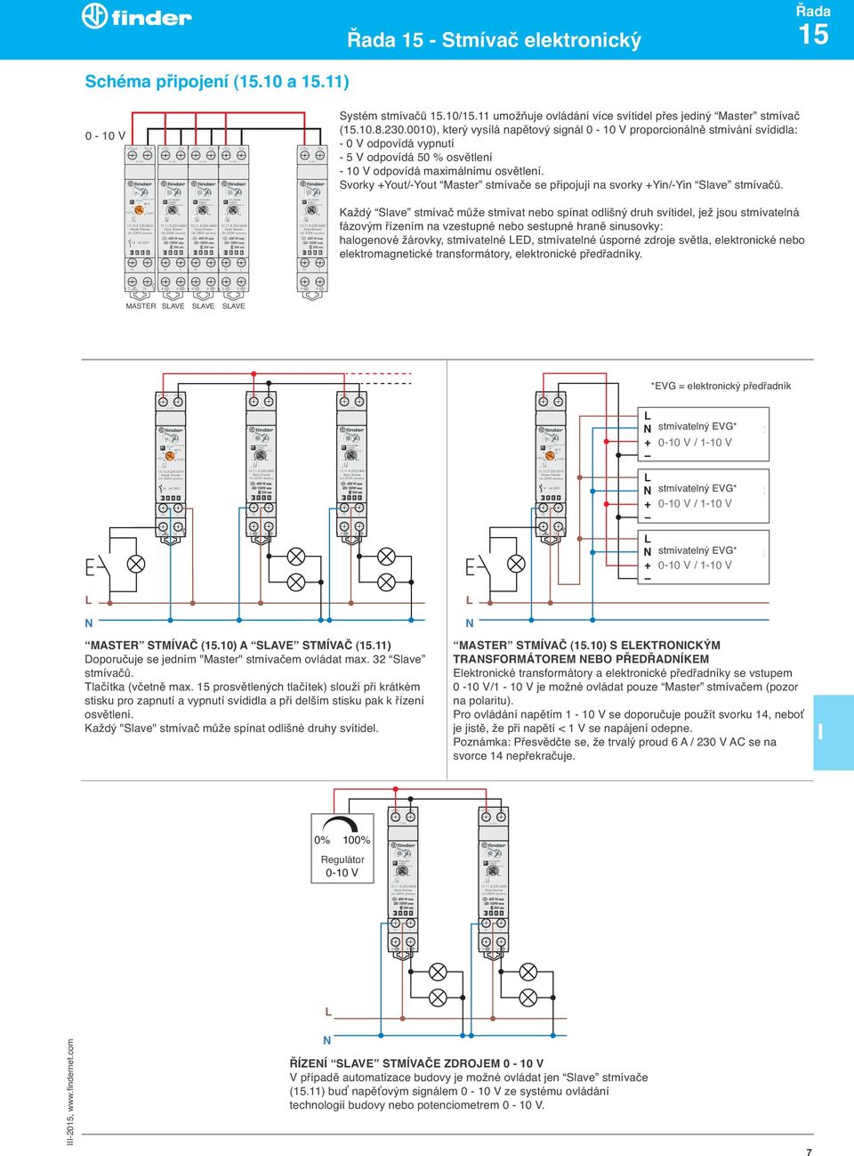 Svorky Yout/-Yout Master stmívače se připojují na svorky / Slave stmívačů. 0-10 V -Yout Yout 0-10V M 5 (10 ) Dimming speed O/AARM (BP:T) 1 (0.5 ) 15.10.8.230.