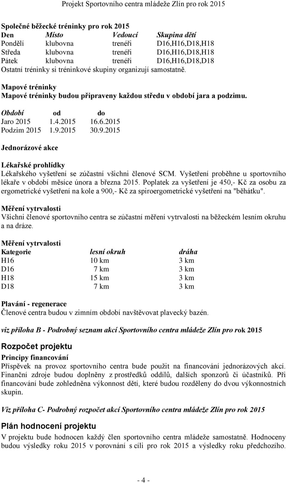 2015 30.9.2015 Jednorázové akce Lékařské prohlídky Lékařského vyšetření se zúčastní všichni členové SCM. Vyšetření proběhne u sportovního lékaře v období měsíce února a března 2015.