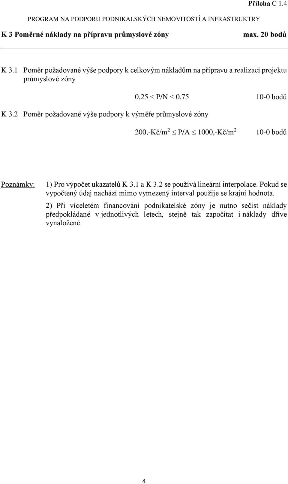 1 a K 3.2 se používá lineární interpolace. Pokud se vypočtený údaj nachází mimo vymezený interval použije se krajní hodnota.