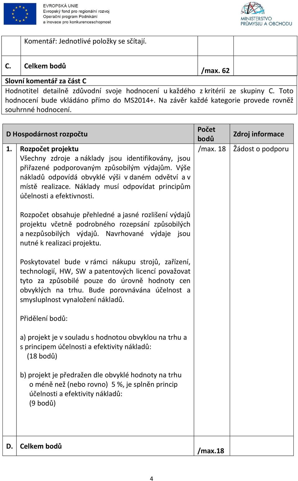 Rozpočet projektu Všechny zdroje a náklady jsou identifikovány, jsou přiřazené podporovaným způsobilým výdajům. Výše nákladů odpovídá obvyklé výši v daném odvětví a v místě realizace.