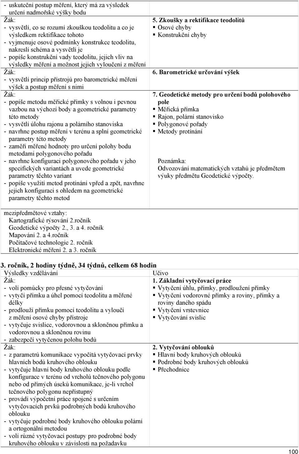 výšek a postup měření s nimi - popíše metodu měřické přímky s volnou i pevnou vazbou na výchozí body a geometrické parametry této metody - vysvětlí úlohu rajonu a polárního stanoviska - navrhne